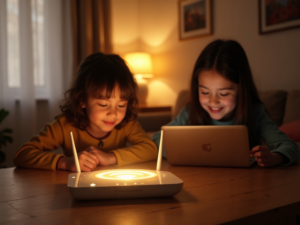 Happy children working together with internet access